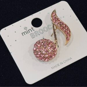 NWT Crystal Eighth Note Musical Brooch Pin Pink